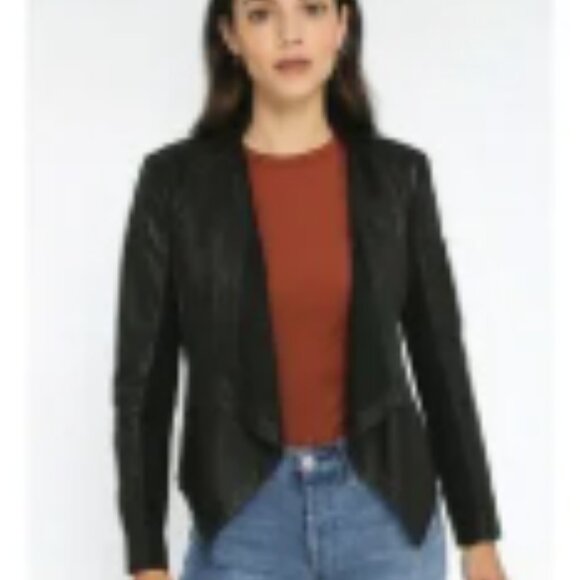 TROUVE 100% leather jacket blazer open front lightweight outerwear black XS - Picture 2 of 12